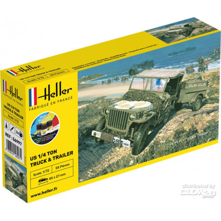 STARTER KIT JEEP WILLIS + REMORQUE 1/72 HELLER