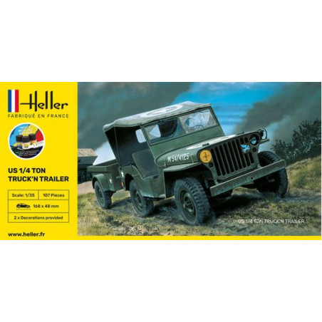 STARTER KIT JEEP WILLIS + REMORQUE 1/35 HELLER